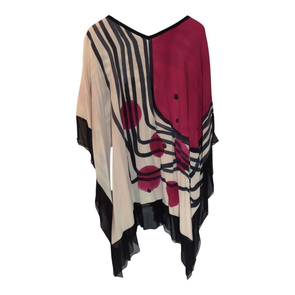 Nora Lottie Abstract Poncho Top Womens One Size Boho Art to Wear Statement - Picture 2 of 6